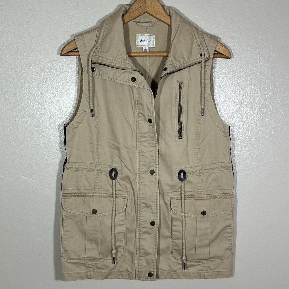 Daytrip Buckle Womens Vest Jacket Medium Beige Cargo Military Utility Y2K